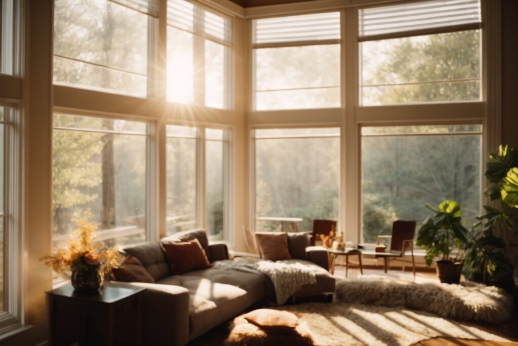 Cozy Huntsville home interior with sunlight filtering through window film